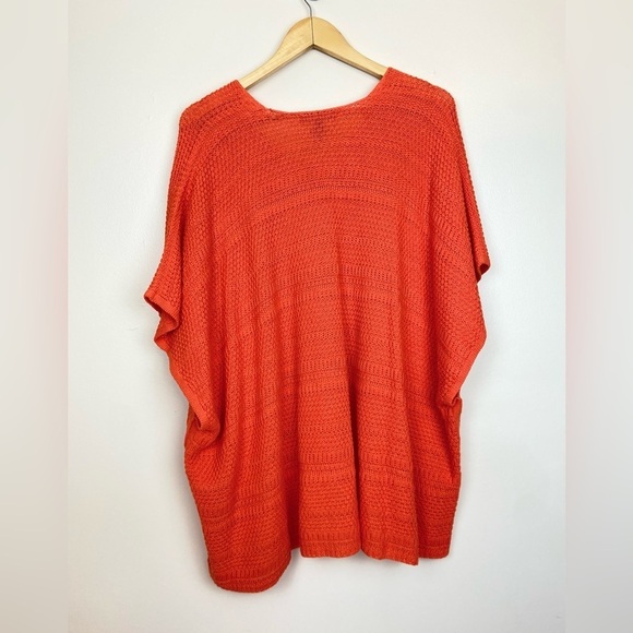 LAUREN RALPH LAUREN ORANGE LINEN BLEND CROCHET OVERSIZED PONCHO PETITE SMALL - Picture 4 of 7